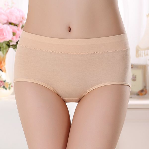 

autumn and winter women's cotton underwear women's mid-waist cotton fabric solid color briefs seamless underwear, Black;pink