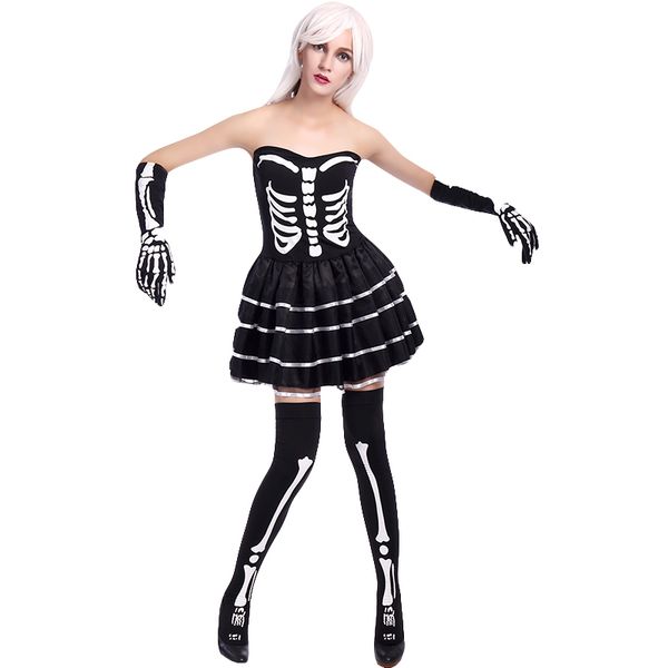 

new design women role play fashion strapless cosplay costume zombie halloween costume black dress off the shoulder w5389257, Black;red