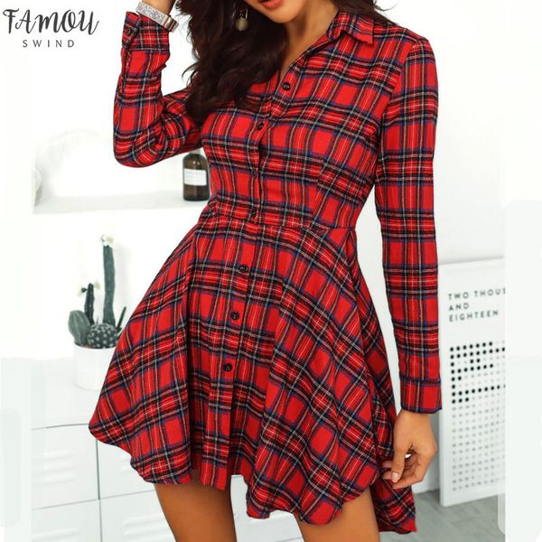 

женщины элегантная рубашка стиль плед мини платье с длинным рукавом повседневная streetwear платье a-line 2020 новый плюс размер, Black;gray