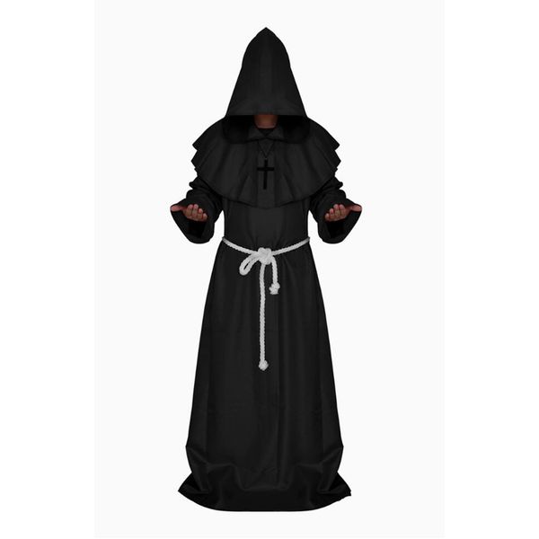 Atacado-5 Cor Pastor Cosplay Cosplay Medieval Renascimento Renascimento Equipamento de Halloween Monk Robe Masculino Monk Cape Manto