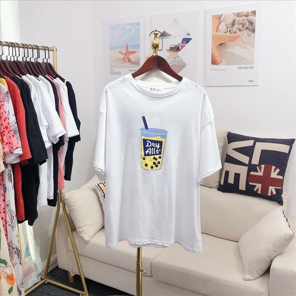 

direct snap cotton women's clothing 88# white milk tea milk tea t-shirt all-match duan xiu average size