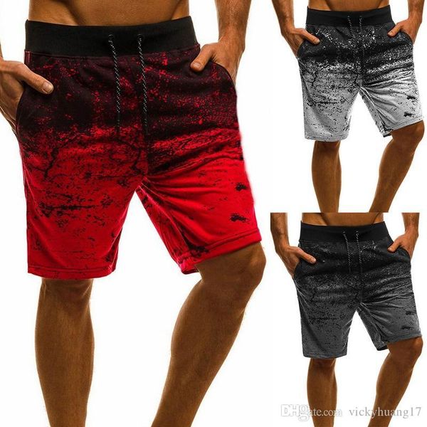 

men casual sports loose training shorts with pockets print running jogging outdoor fitness sports shorts, White;black