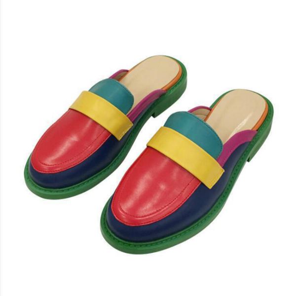 

swyivy half-slippers mules shoes woman summer flats loafers 2019 new rainbow fashion female loafers flats shoes mules for woman, Black