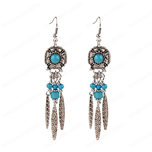 Linha das Mulheres Vintage Longa Borla Dangle Brincos Jhumka Jóias Indian Boêmia Étnica Boémia Rodada Pedra Pedra Beads Droping Brincos