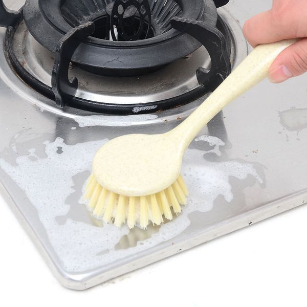 

no grease brush more function long handle clean brush wheat straw can hanging wash the dishes scrub pot have brush