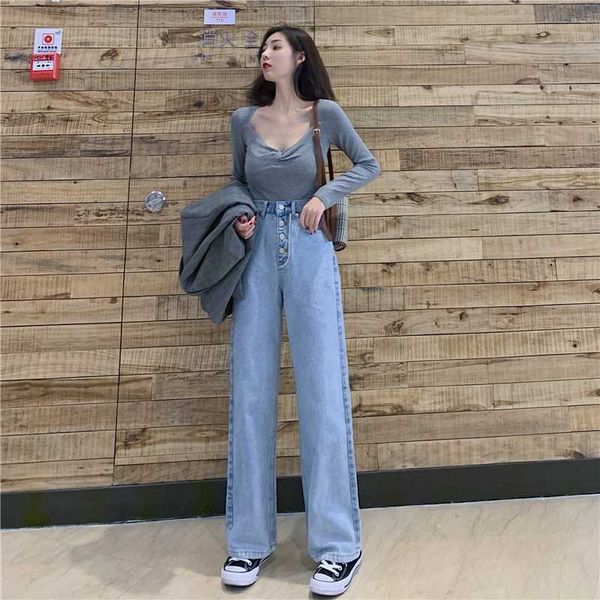 

loose women jeans blue wide hem