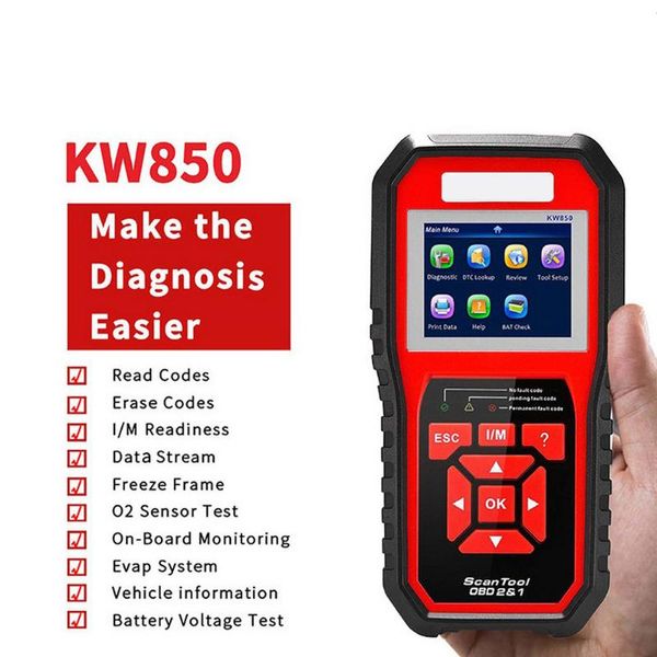 

kw850 obd2 автоматический диагностический сканер универсальный obd автомобиля диагностический инструмент odb2 check engine automotive автомо