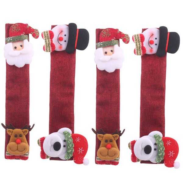 

4pcs santa snowman xmas decor refrigerator door handle covers kitchen appliance protector christmas home decor