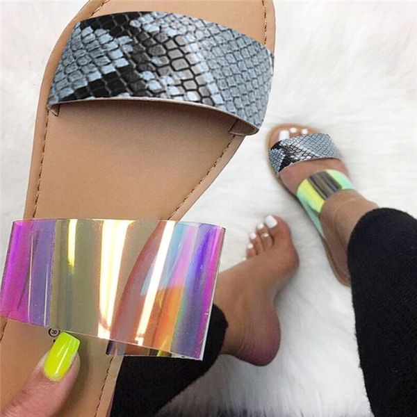 

women's snake mixing slippers casual roman transparent large size flat slippers summer comfortable shoes 2019 new #40, Black