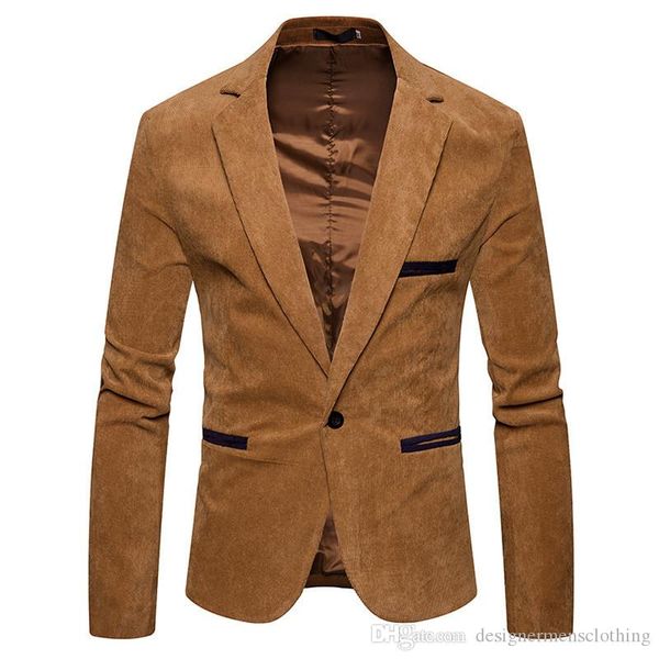 

v neck long sleeve mens corduroy blazer fashion single button solid color mens suits jacket spring male apparel, White;black