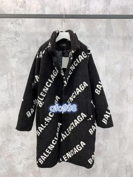 

High end women 039 jacket top coat long leeve lapel full body letter jacquard top coat lamb hair coat fa hion women 039 winter jac, Black;brown