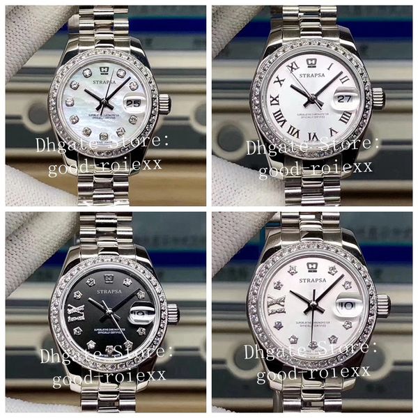 

роскошный бриллиантовый безель автоматический 2671 движение eta часы женские часы дамы кристалл дата просто повседневная мода ladys 28 мм же, Slivery;brown