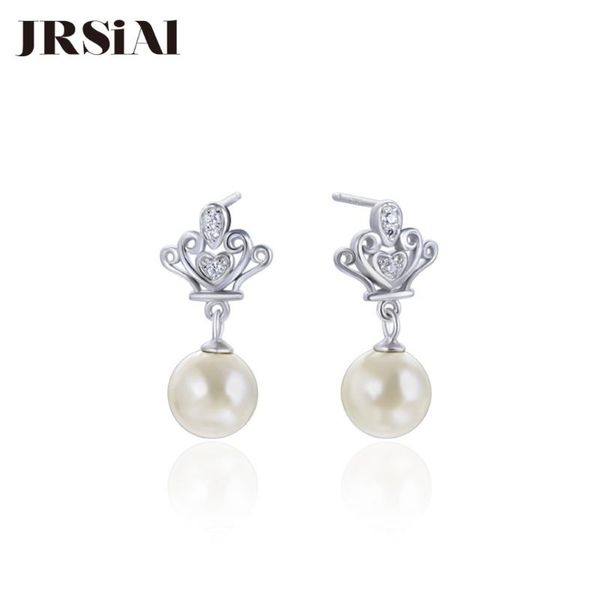 

jrsial 925 sterling silver jewelry freshwater pearl earrings korean woman crown earrings beads fashion, Golden;silver