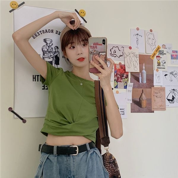 

women's high-waisted short-sleeved niche design sense slim and navel t-shirt women's high-waisted short-sleeved t-shirt niche desi, White