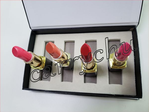 

Hot Famous Luxury brand Makeup Matte lipstick 4 colors red tube press matte lipstick 4pcs/set 2 types high quality