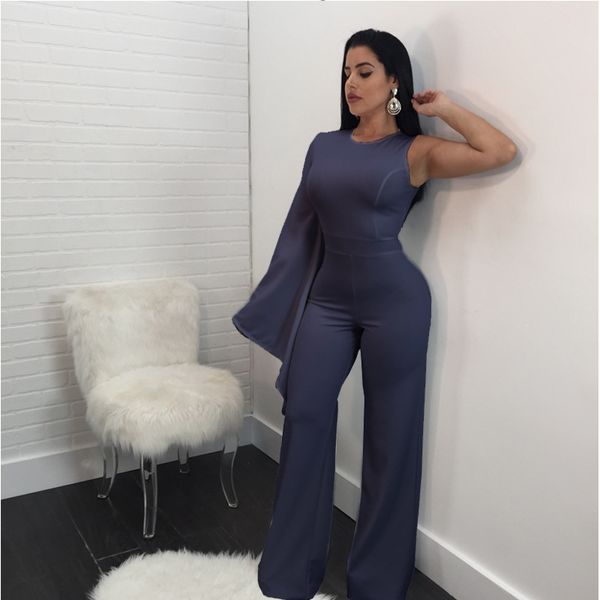 

bodycon casual plus size jumpsuits romper one shoulder solid body suits for women wide legone piece women overalls, Black;white