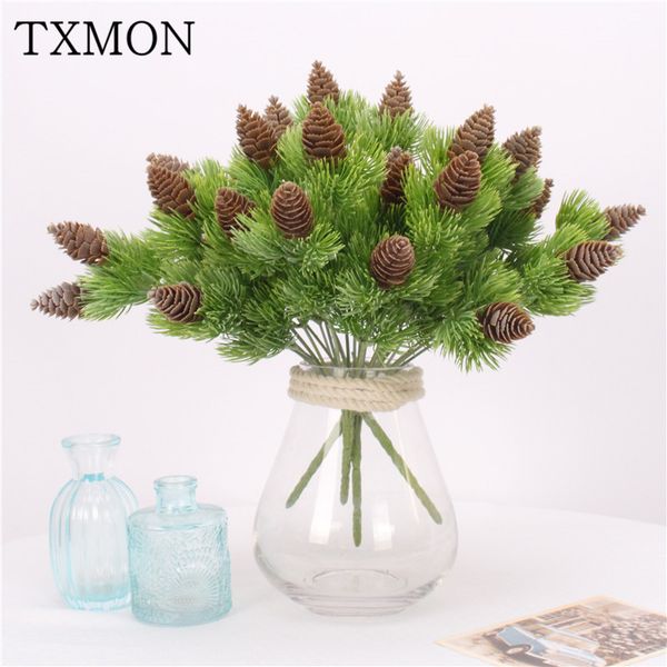 

natural fresh simulation plastic grass green plant pine cone grass decoration single branch 7 branches pine cone fake leave