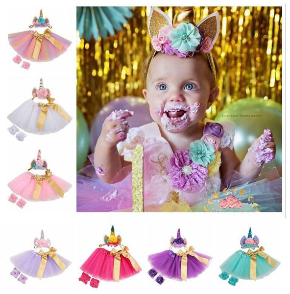 

unicorn baby tutu dress suits 3pcst infant girls outfits unicorn floral headbands+ tutu skirts + flower shoes for newborn clothing, Blue