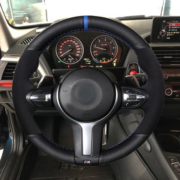 

diy black genuine leather suede steering wheel cover for m3 m4 m5 m6 f87 m2 x5 m f86 x6 m f33 f30 f80 f82 f12 f13 f85