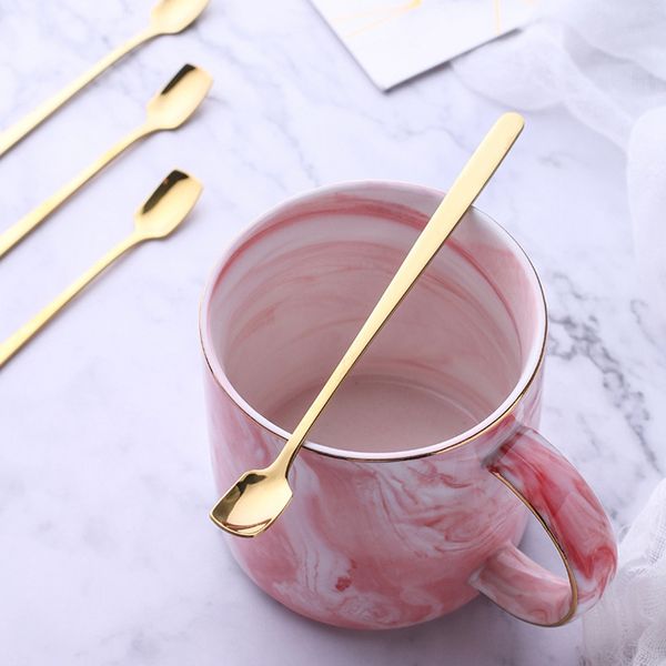 

1 pc long handle ice cream spoon stainless steel square head mirror polishing milk tea coffee stirring spoons flatware utensils