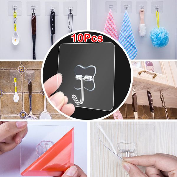 

10pcs hook strong transparent suction wall sucker hanger waterproof adhesive heavy load rack stainless steel hook u3
