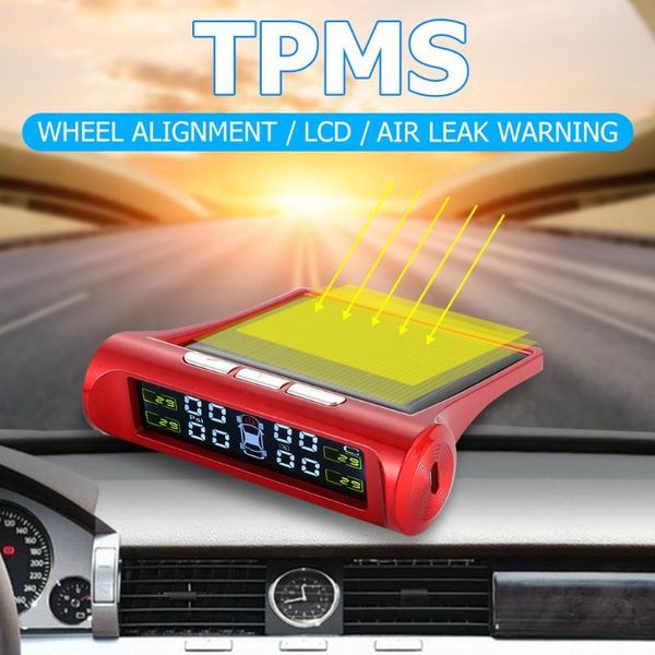 

smart car tpms tire pressure monitoring system solar power digital lcd display auto tyre pressure security alarm systems red