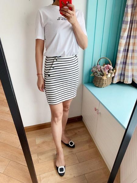 

women skirt 2019 spring and summer new knit striped skirt, Black