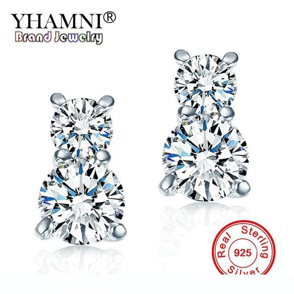 

yhamni классический 925 стерлингового серебра круглый серьги для женщин высокого качества cz алмазный серьги стержня ювелирных изделий спосо, Golden;silver