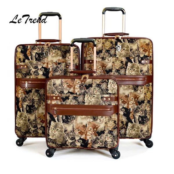 

letrend cute cat student travel bag spinner rolling luggage women wheel suitcase trolley 16 inch chidren carry on box