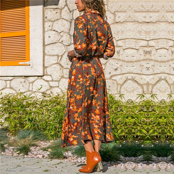 

women long sleeve dress fashion vintage flower print party club bohemia v-neck casual maxi dress summer women dresses 4 styles