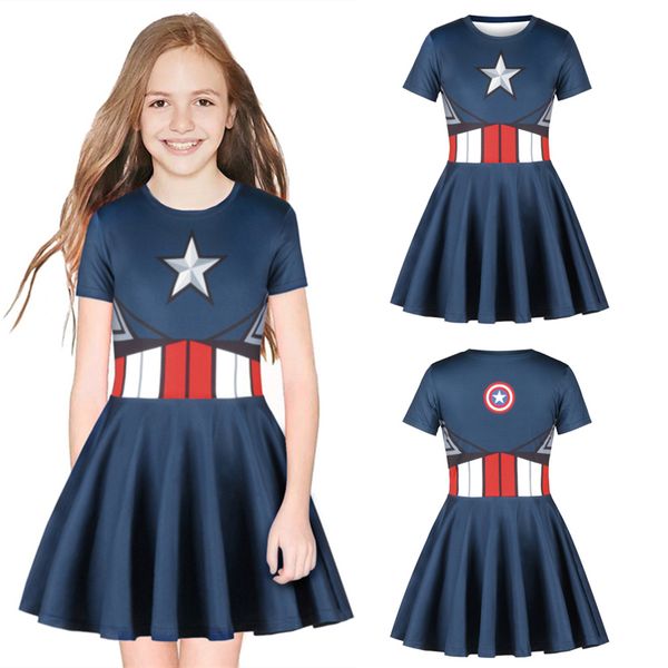 

summer girls dresses 2 designs marvel 3d printed kids girls dresses princess dress kids designer clothes girls jy51, Red;yellow
