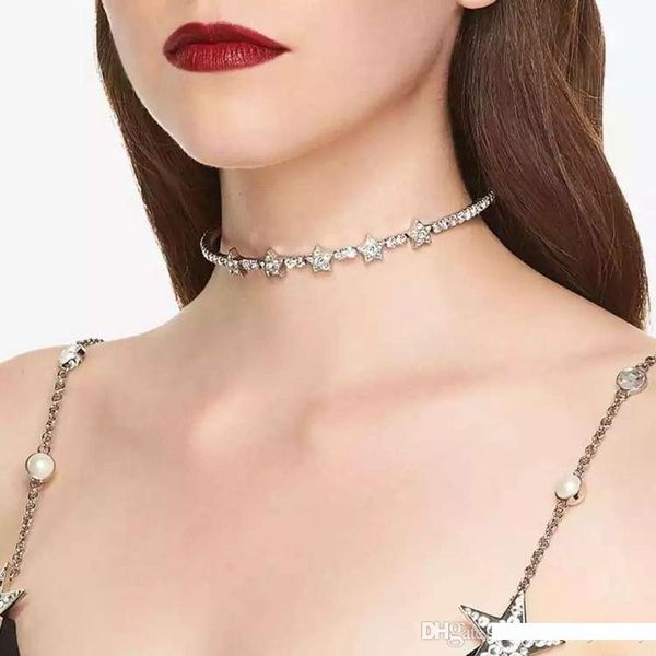 

new fashion women summer necklace jewelry white gold plated sparking cz star choker necklace for girls women for party wedding nice gift, Silver