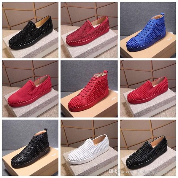 

designer platform red bottom shoe low cut suede spike luxury sneakers men and women shoes party wedding crystal leather chaussures, Black