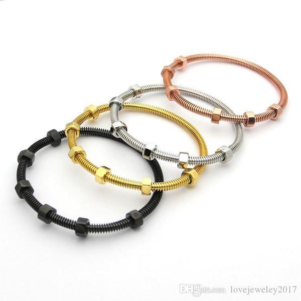 

new style black gold six screws lover bangle titanium steel rose gold silver round screw-thread bracelets for women and men fashion jewelry