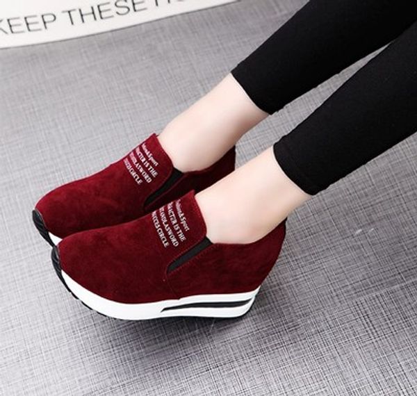 

2019 flock new high heel lady casual black/red women sneakers leisure platform shoes breathable height increasing shoes
