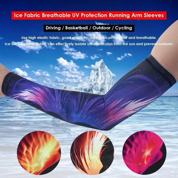 

2pcs ice fabric uv protection running arm sleeves 3d printing arm warmers 3d personality printing pattern beautiful decorations, Black