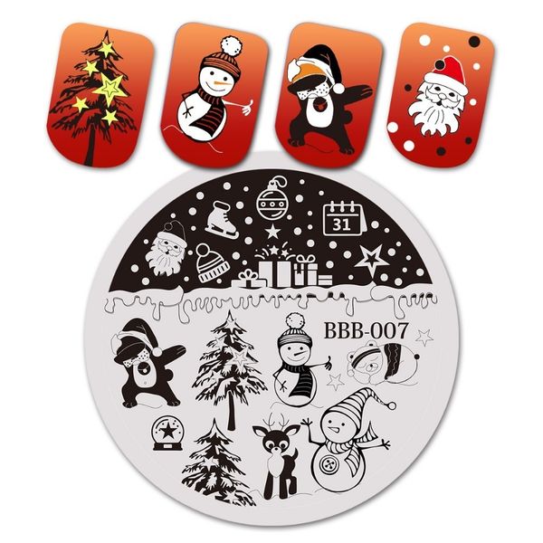 

beautybigbang 1pc round festival nail stamping plate christmas new year celebration nail art image template bbb-007, White