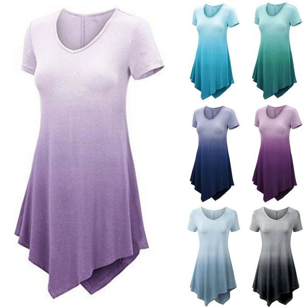 

women summer asymmetric short sleeve t-shirt shift tunic dress casual loose, White
