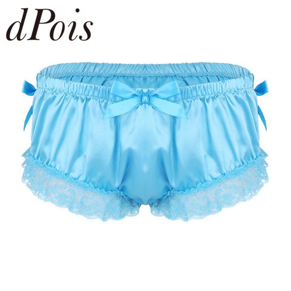 

mens sissy lingerie shiny soft satin ruffled floral lace sissy underwear cute bowknot knickers briefs homme gay panties