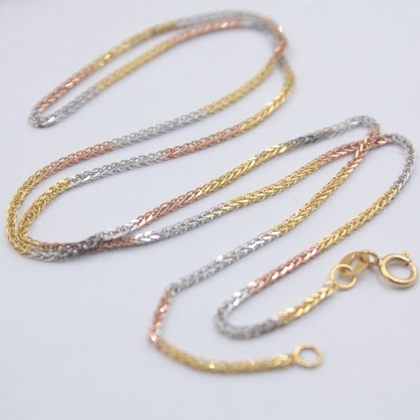 

18k solid gold wheat foxtail chain women necklace 20" pure 18kt multi-tone gold 1.2mmw 3.5-4g gift for women fine jewelry, Silver