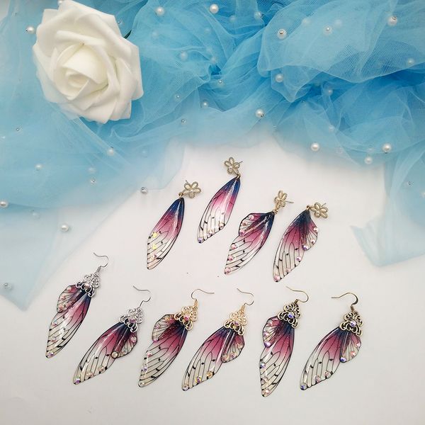 

greamy gradient purple butterfly wing earrings fairy tale glittering bridal drop earrings flower charm women accessories gifts, Silver