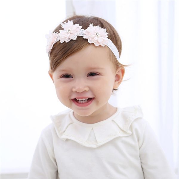

peral headband chiffon flower headwrap baby girl boy headwear newborn toddler hairband baby hair accessories, Slivery;white