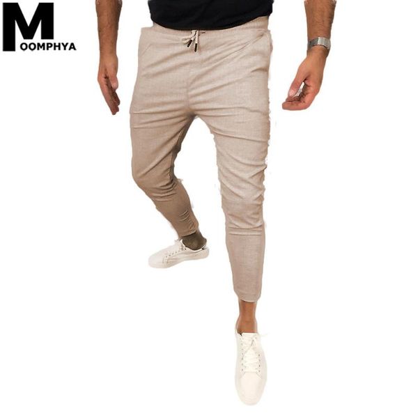 

men's pants moomphya 2021 men clothing ankle-length joggers skinny casual streetwear slim summer trousers, Black