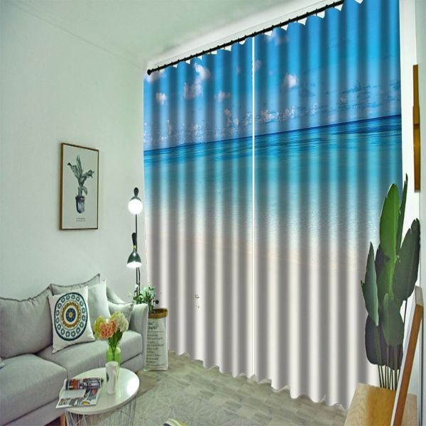 Индивидуальные синие шторы пляж 3D -шторы новые окна балконы Утолщенные ветровые шторы Blatchout