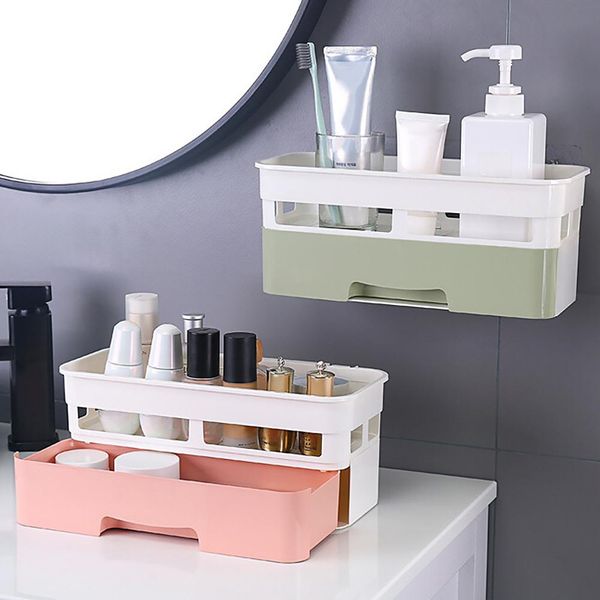 

bathroom wall mounted waterproof cosmetic toiletries holder storage shelf rack
