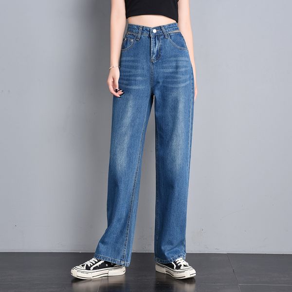 

high waist loose wide leg straight jeans for women s  l xl 2xl, Blue