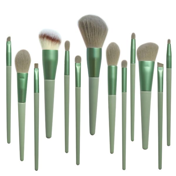 

13pcs green makeup brushes set powder foundation eyeshadow blusher professional beauty make up brush soft hair cosmetic tools