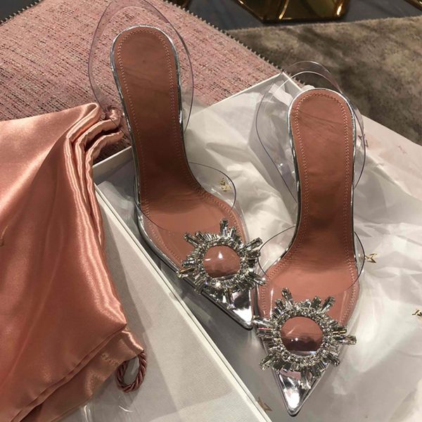 

transparent pvc sandals women pointed clear crystal cup high heel stilettos pumps summer shoes peep toe pumps size 43, Black