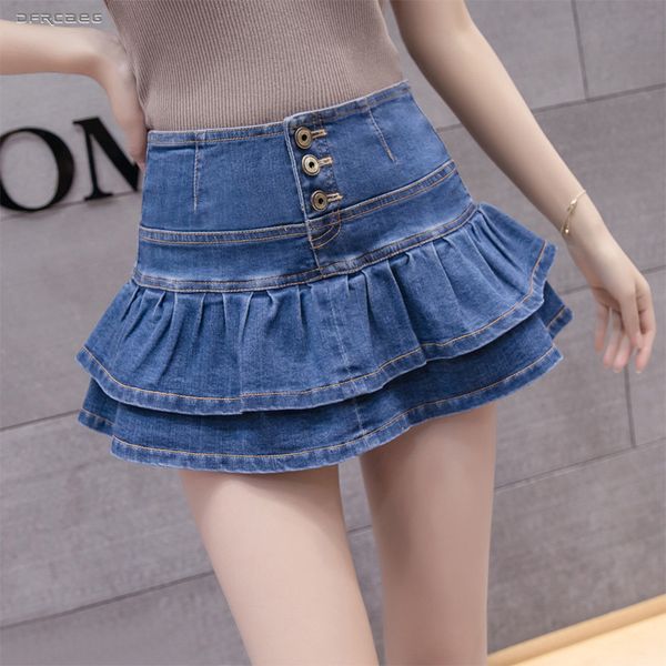

high waist denim skirt shorts woman 2020 summer vintage ladies short jeans skirt casual all match single button tutu saia female, Black