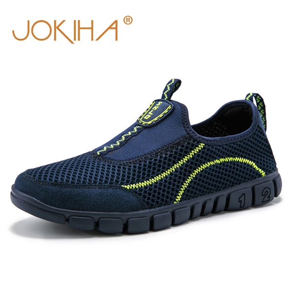 

jokiha summer men's air mesh slip on shoes breathable lightly outdoor sneakers shoes plus size lazy men male walking, Black